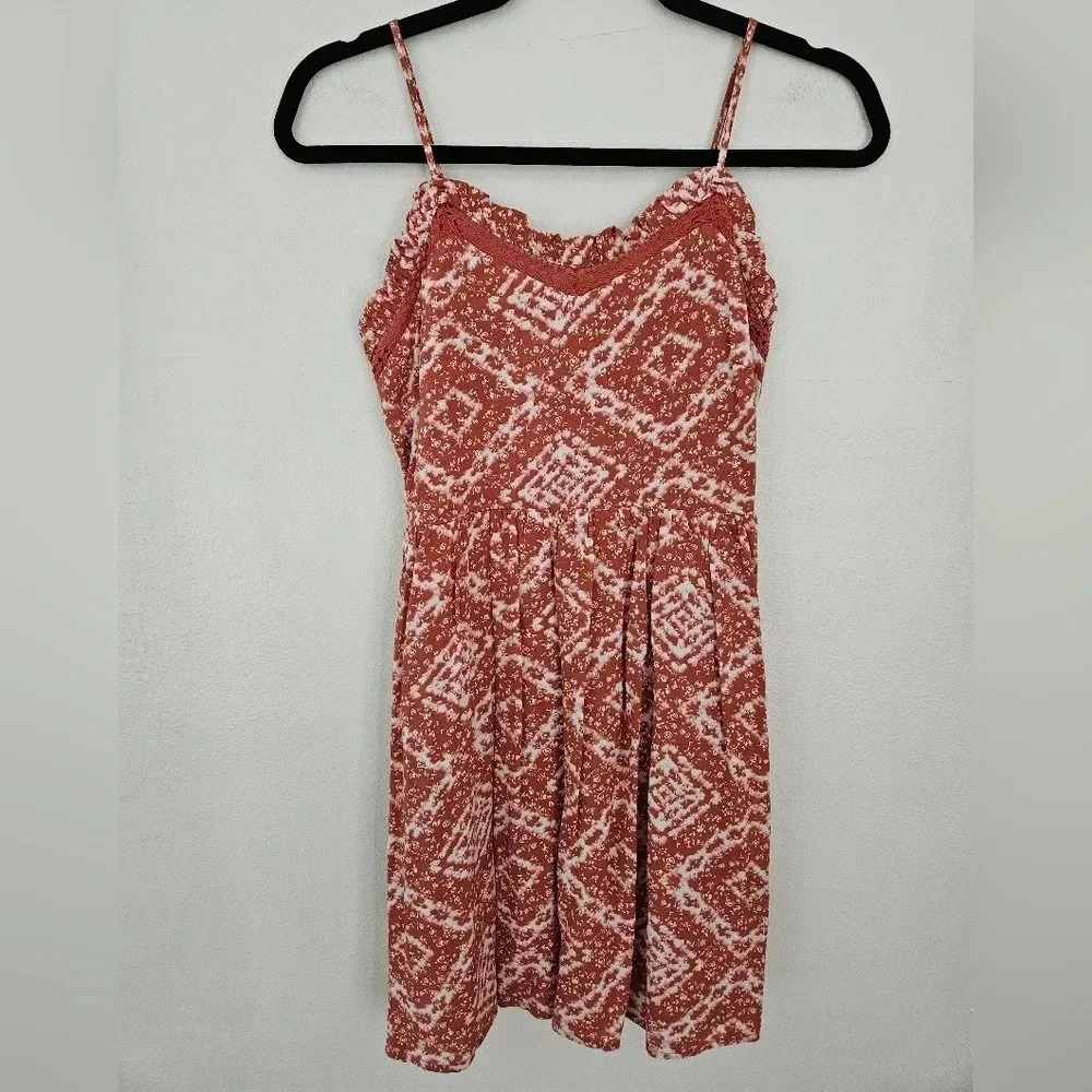Altard State Rust Floral Print Lace Trim Cami Dress Size S